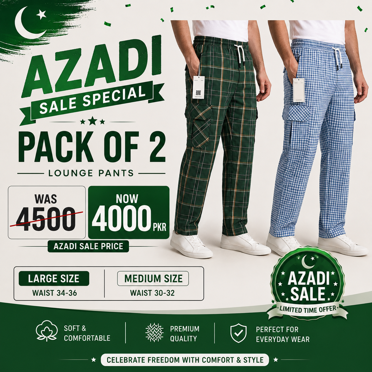 Azadi Sale — Pack of 2 Men's Premium Check Cargo Trousers | Mix and Match | COD Available