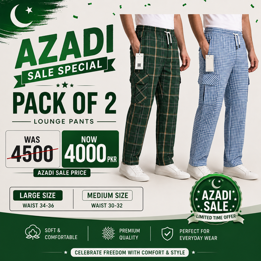Azadi Sale — Pack of 2 Men's Premium Check Cargo Trousers | Mix and Match | COD Available