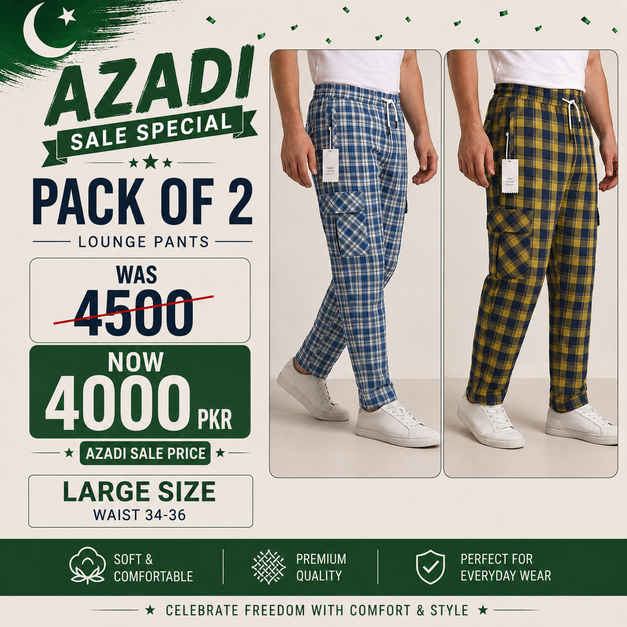Jashn-e-Azadi Sale — Pack of 2 Men's Premium Check Cargo Trousers | Mix and Match | COD