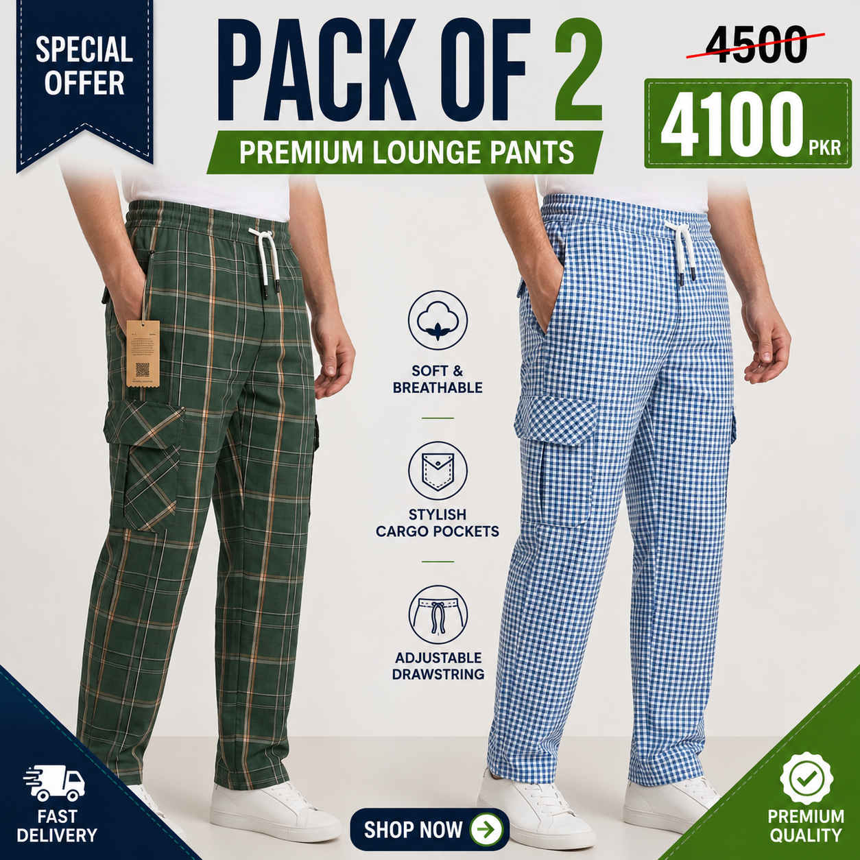 Emmoro Pack of 2 Check Cargo Trousers Pakistan – Mix Match Colors