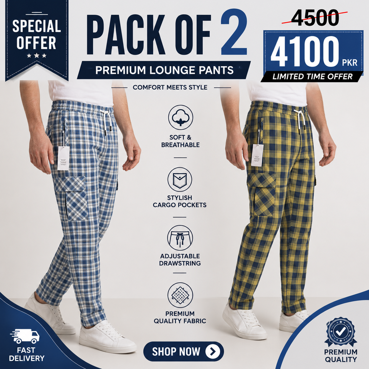 Emmoro Pack of 2 Check Cargo Trousers Pakistan – Mix Match Colors