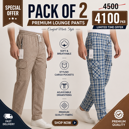 Emmoro Pack of 2 Check Cargo Trousers Pakistan – Mix Match Colors