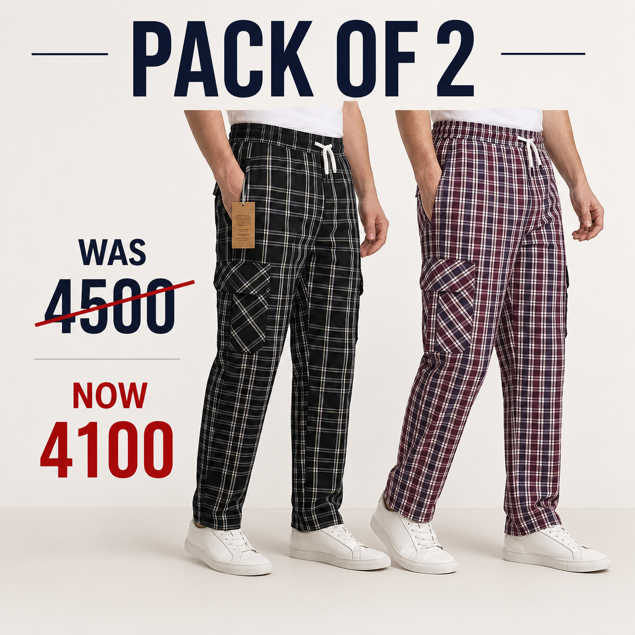 Pack of 2 Men's Premium Cargo Lounge Trousers – Maroon & Black | Soft Cotton