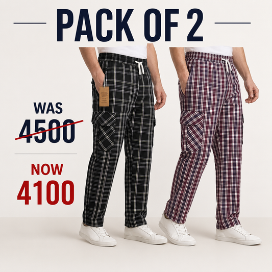 Pack of 2 Men's Premium Cargo Lounge Trousers – Maroon & Black | Soft Cotton