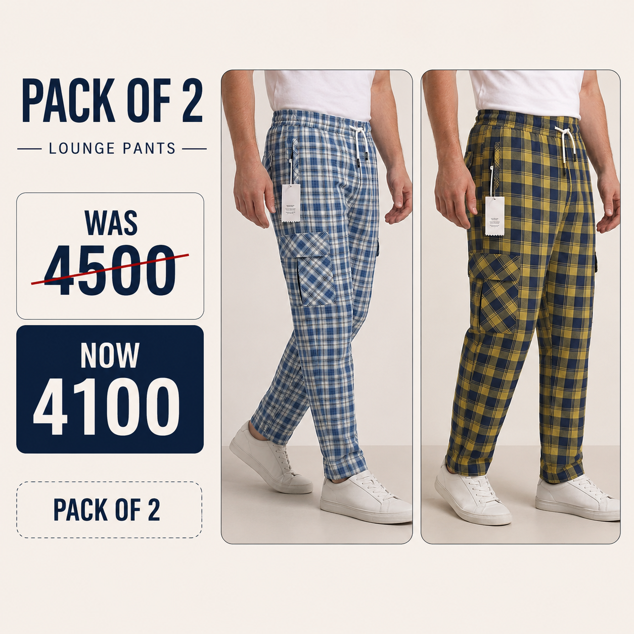 Pack of 2 Men's Premium Cargo Lounge Trousers – Blue & Yellow | Soft Cotton