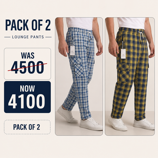 Pack of 2 Men's Premium Cargo Lounge Trousers – Blue & Yellow | Soft Cotton