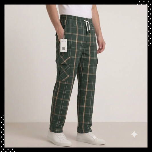 Pack of 2 Men's Premium Cargo Lounge Trousers – Olive Green & Blue | Soft Cotton