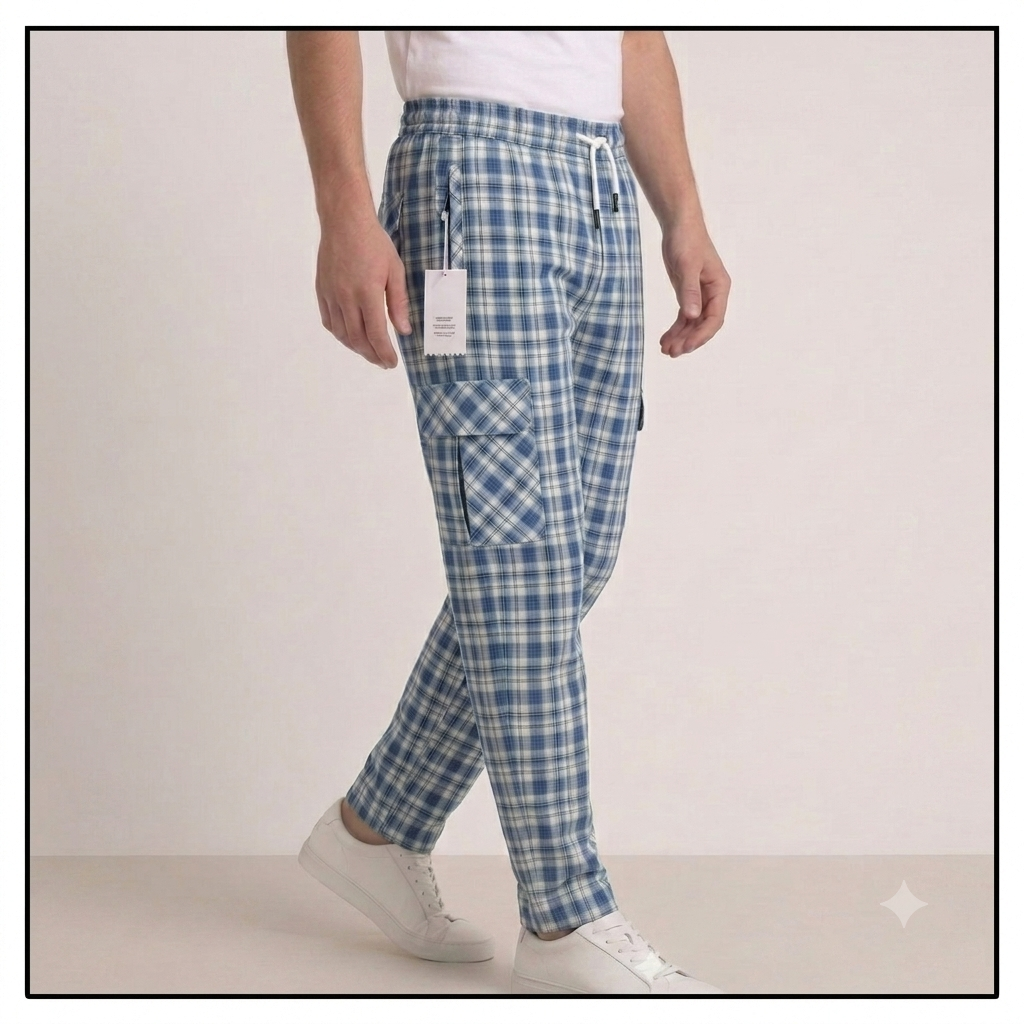 Pack of 2 Men's Premium Cargo Lounge Trousers – Blue & Yellow | Soft Cotton