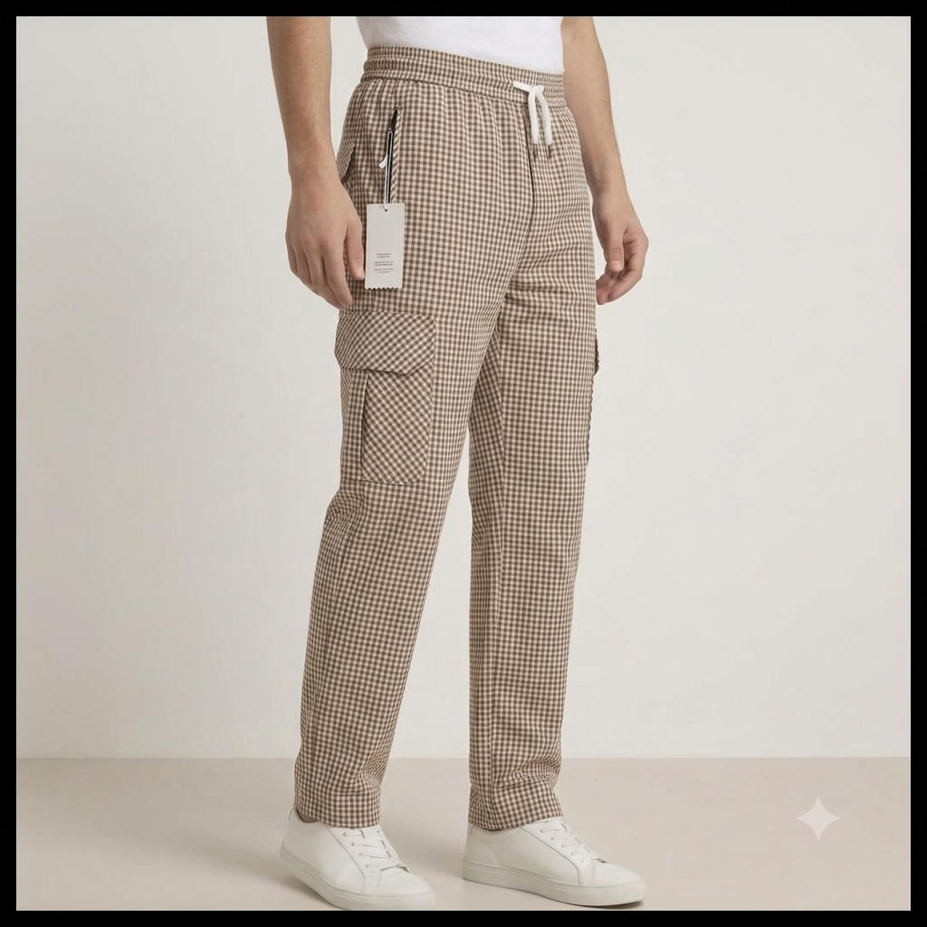 Emmoro Men's Beige Check Cargo Trousers Pakistan – Buy Online