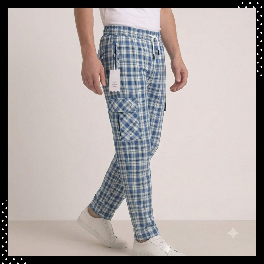 Pack of 2 Men's Premium Cargo Lounge Trousers – Blue & Beige | Soft Cotton