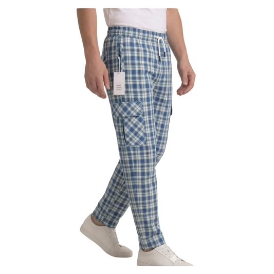 Emmoro Men's Blue Check Cargo Trousers Pakistan – Buy Online