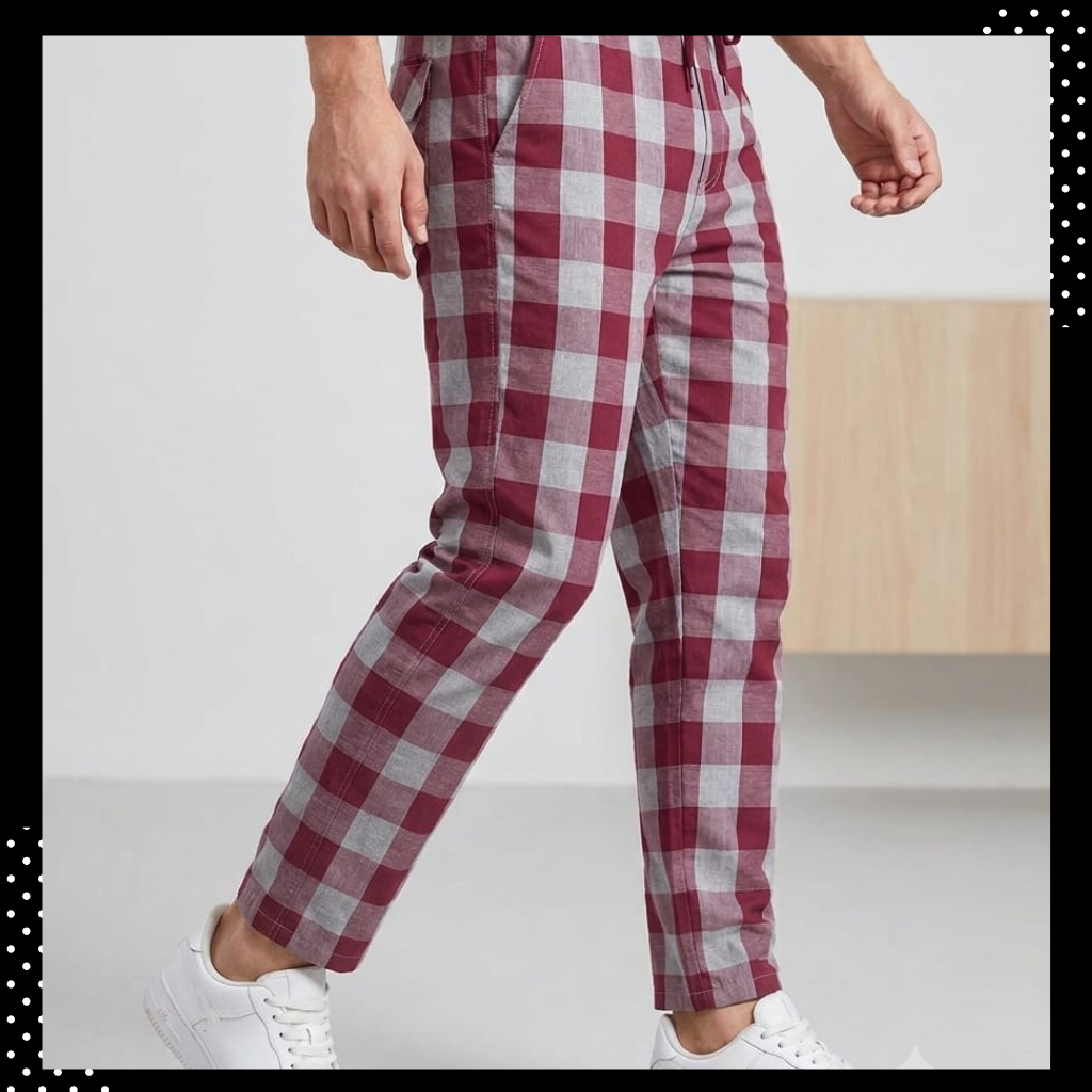 Men’s red Check Trousers – Slim Fit Cotton Style