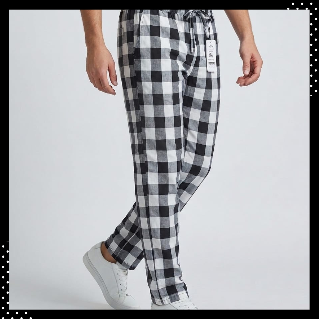 Men’s Black Check Trousers – Slim Fit Cotton Style