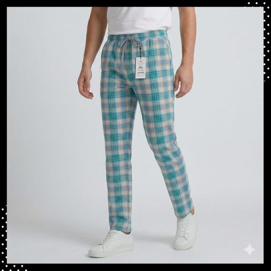 Men’s green Check Trousers – Slim Fit Cotton Style