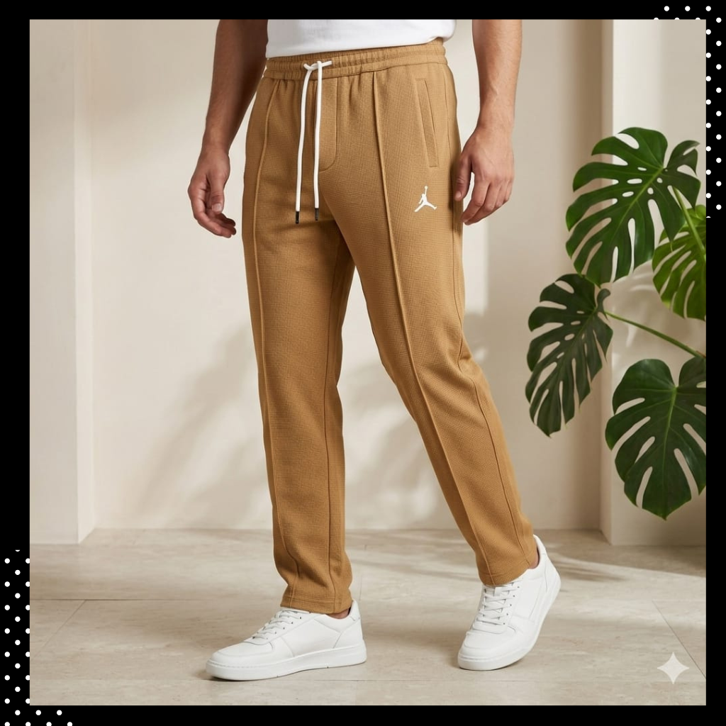 Men’s Waffle Texture Trousers – Slim Fit Stretch Casual Pants for Everyday Wear