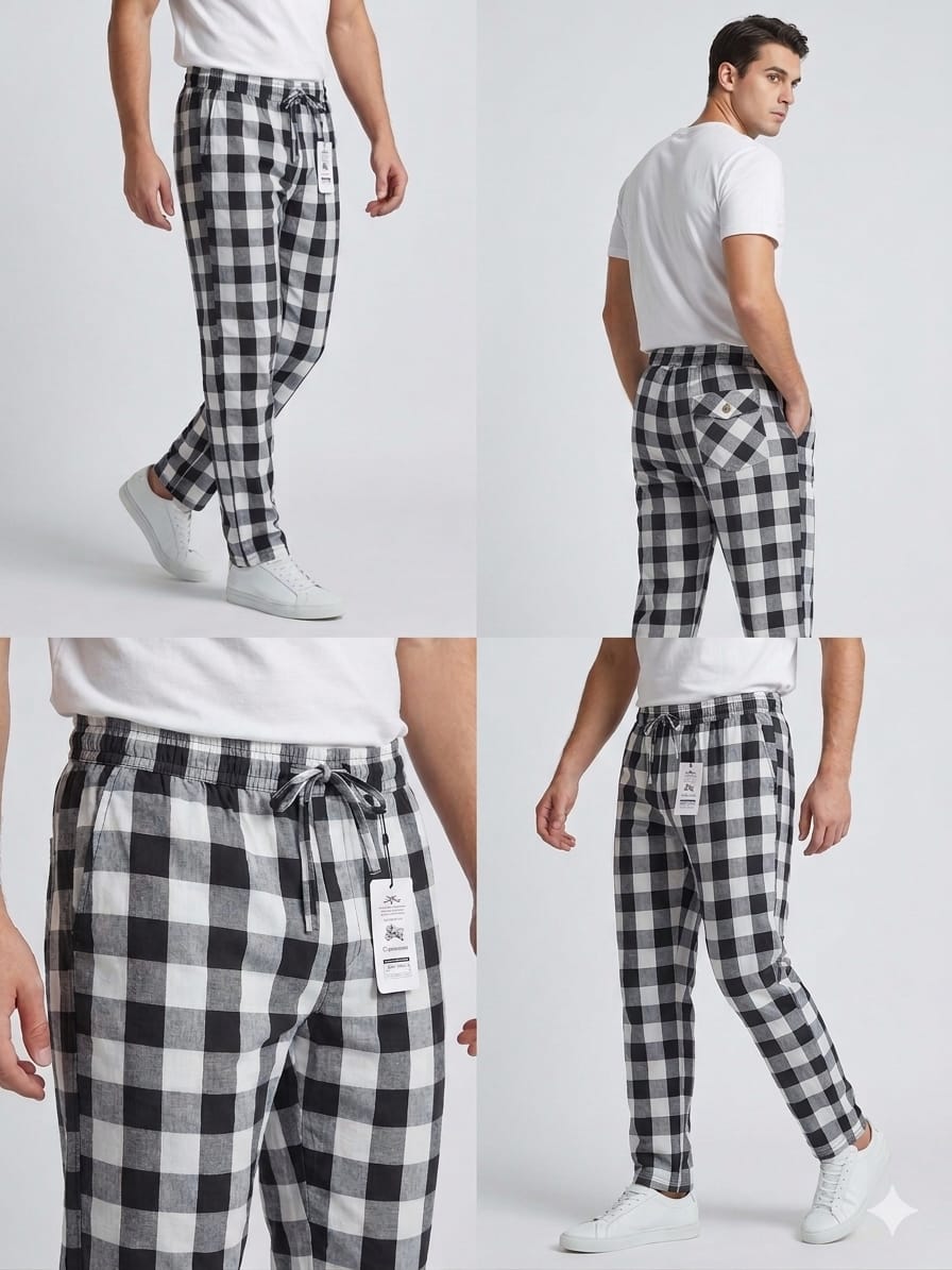 Men’s Black Check Trousers – Slim Fit Cotton Style