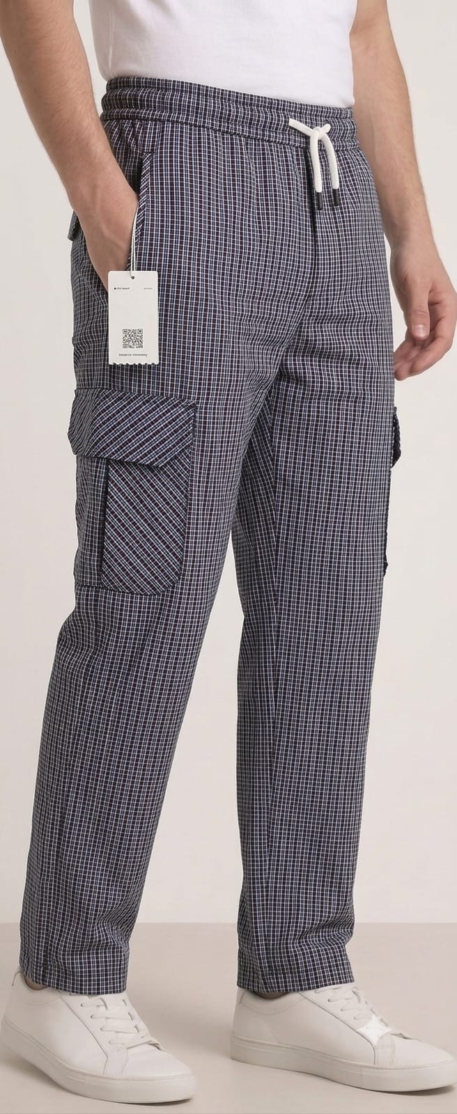 Men's Smart Fit Red Check Cargo Trousers – Premium Cotton Slim Fit