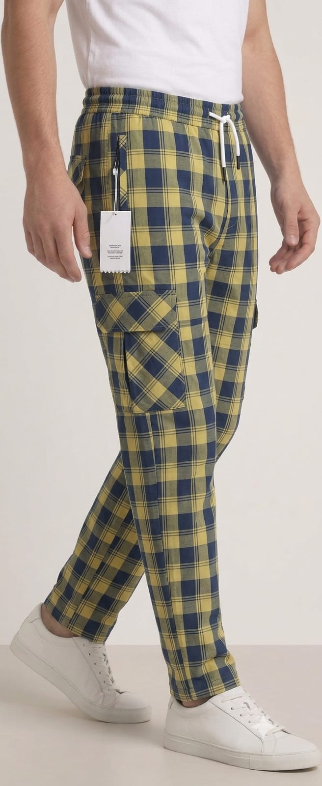 Men's Smart Fit Gold Check Cargo Trousers – Premium Cotton Slim Fit