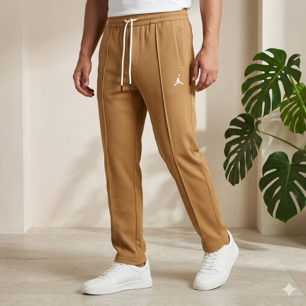 Men’s Waffle Texture Trousers – Slim Fit Stretch Casual Pants for Everyday Wear