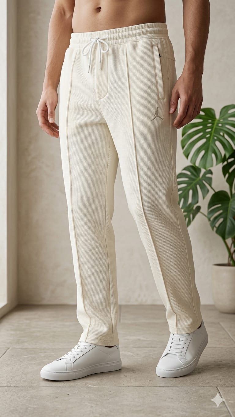 Men’s Waffle Texture Trousers – Slim Fit Stretch Casual Pants for Everyday Wear
