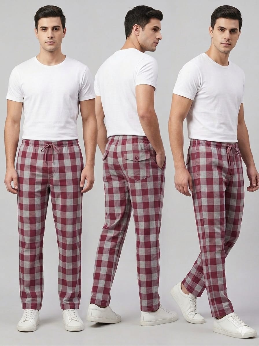 Men’s red Check Trousers – Slim Fit Cotton Style