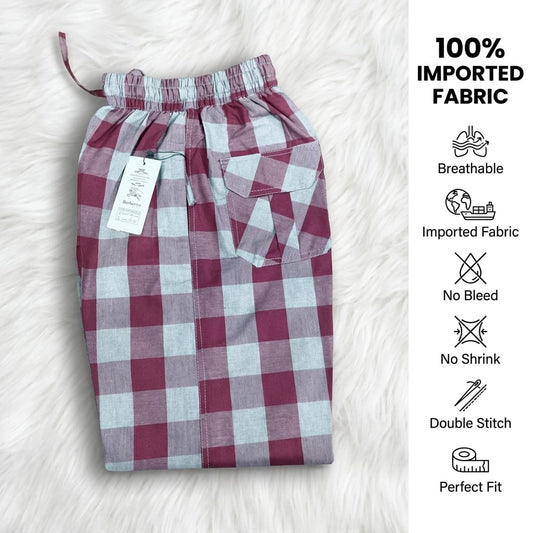 Men's Red Check Trousers – Slim Fit Premium Cotton Casual Pants Pakistan
