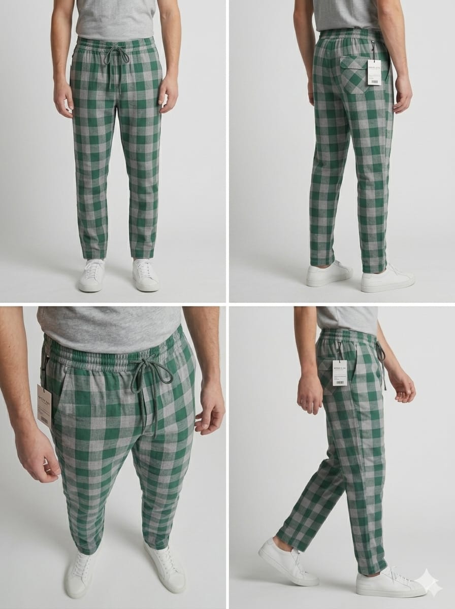 Men’s Green Check Cotton Trousers