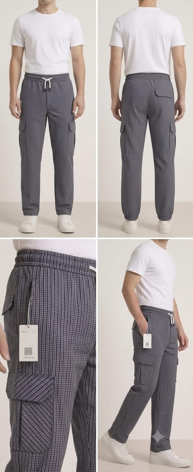 Men's Smart Fit Red Check Cargo Trousers – Premium Cotton Slim Fit