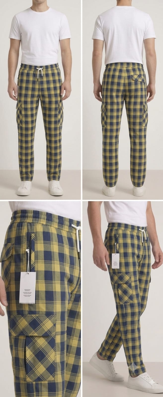 Men's Smart Fit Gold Check Cargo Trousers – Premium Cotton Slim Fit