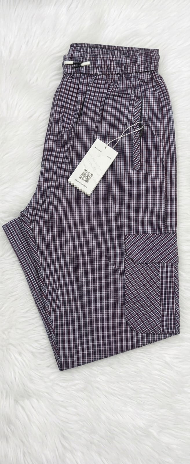 Men's Smart Fit Red Check Cargo Trousers – Premium Cotton Slim Fit