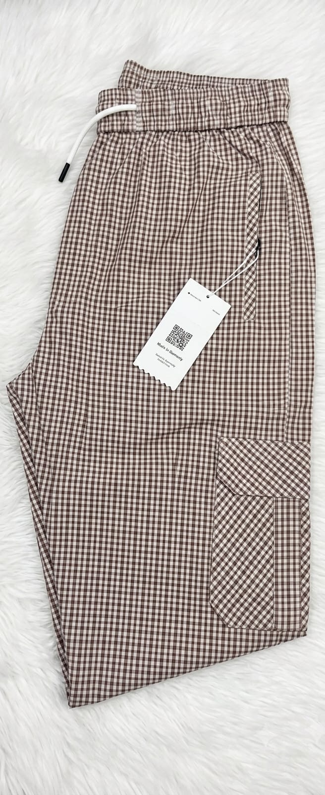 Men's Smart Fit Beige Check Cargo Trousers – Premium Cotton Slim Fit