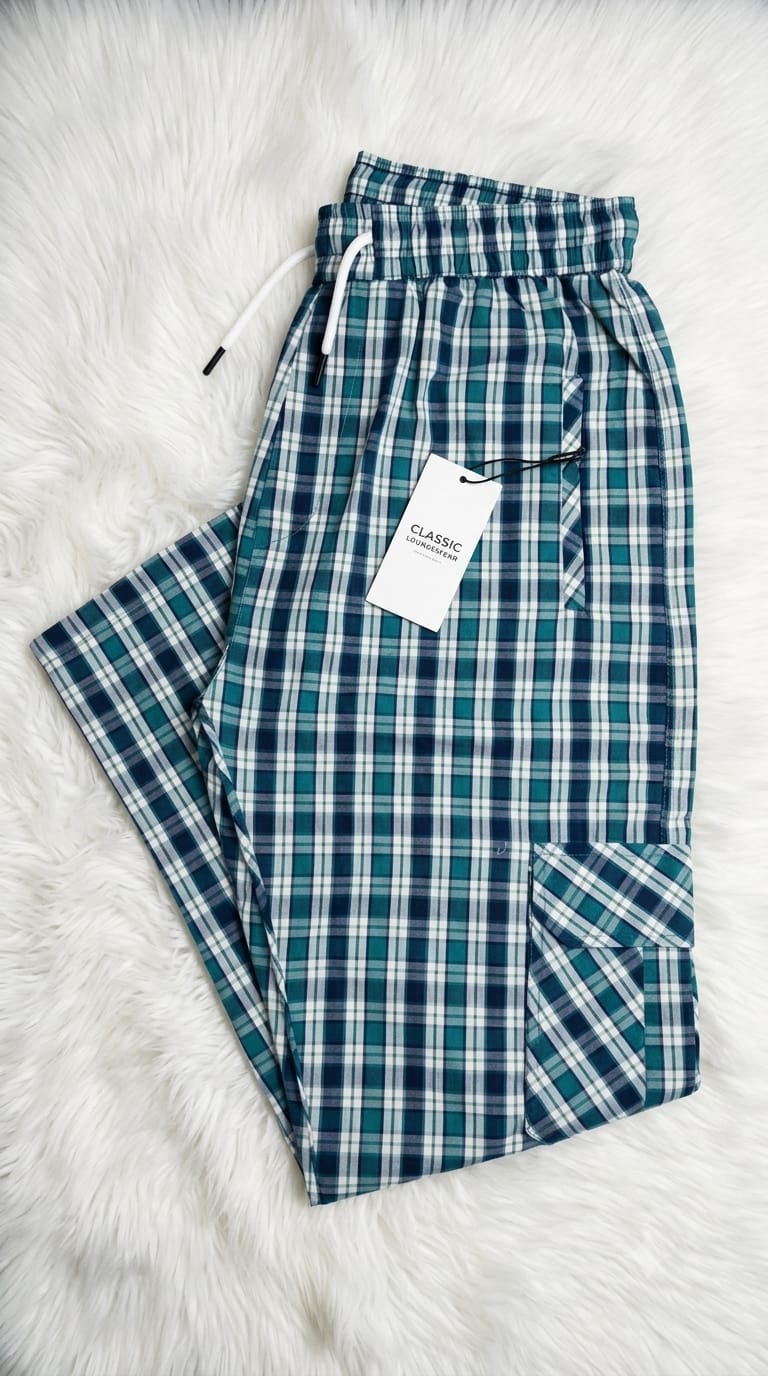 Men's Smart Fit Navy Check Cargo Trousers – Premium Cotton Slim Fit