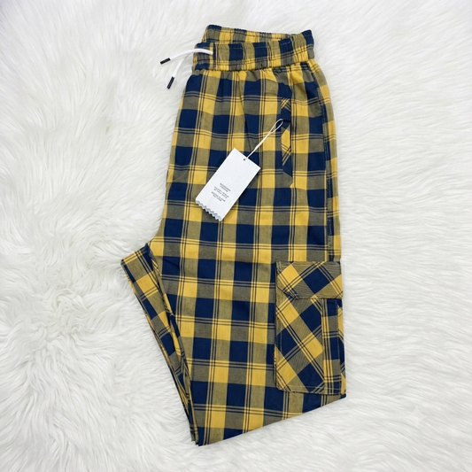 Men's Smart Fit Gold Check Cargo Trousers – Premium Cotton Slim Fit