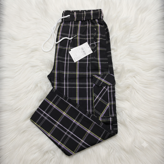 Men's Smart Fit Black Check Cargo Trousers – Premium Cotton Slim Fit