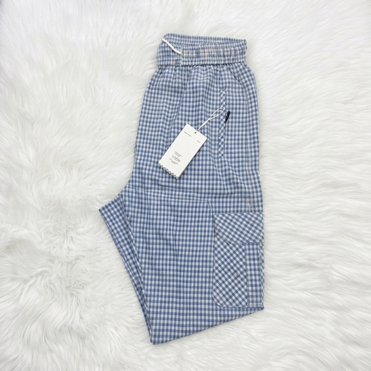 Men's Smart Fit Blue Check Cargo Trousers – Premium Cotton Slim Fit