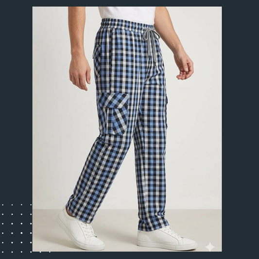 Men’ blue,white Cargo Trousers – Multi Pocket Streetwear Pants 2026
